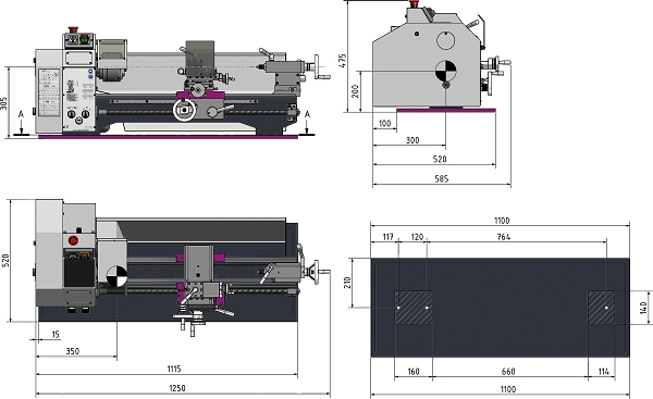 schema tecnico tornio parallelo TU 2506 Optimum