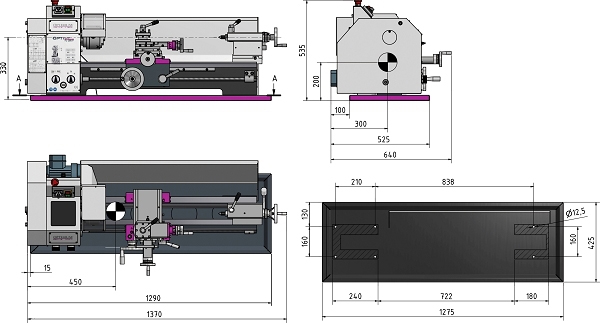 schema tecnico tornio parallelo TU 2807V Optimum