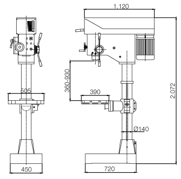 Schema tecnico trapano a colonna LTF IMME-MPT45TGGEV