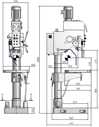 schema tecnico trapano a colonna B 40GSP Optimum