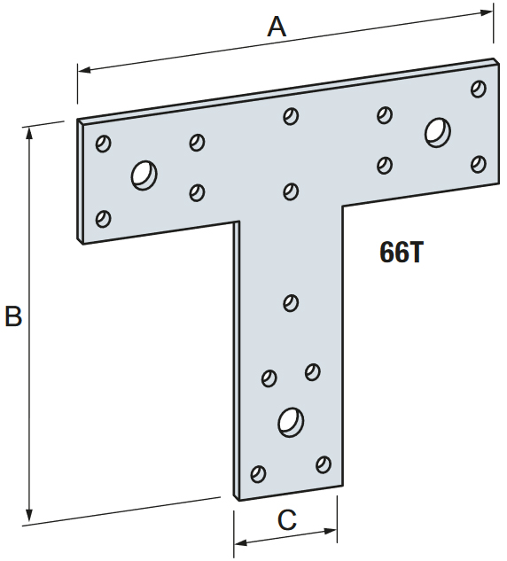 Schema tecnico piastra fissaggio a T 66T Simpson Strong-Tie