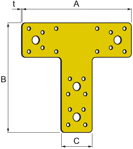 Schema tecnico piastra fissaggio a T 66T-YZ Simpson Strong-Tie