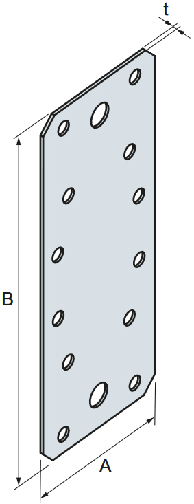 Schema tecnico piastra fissaggio perforata FLV Simpson Strong-Tie