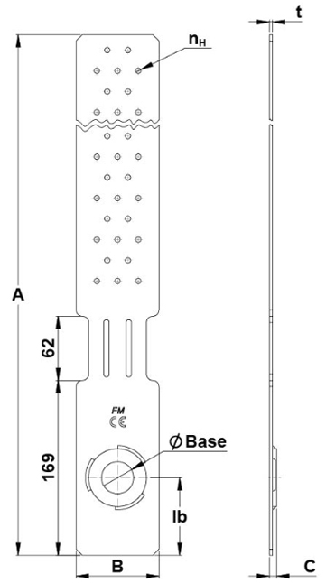 Schema tecnico piastra Hold Down SHDP 620 Simpson Strong-Tie