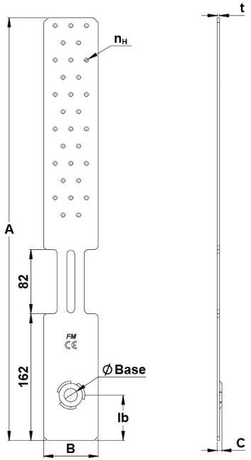 Schema tecnico piastra Hold Down SHDP Simpson Strong-Tie