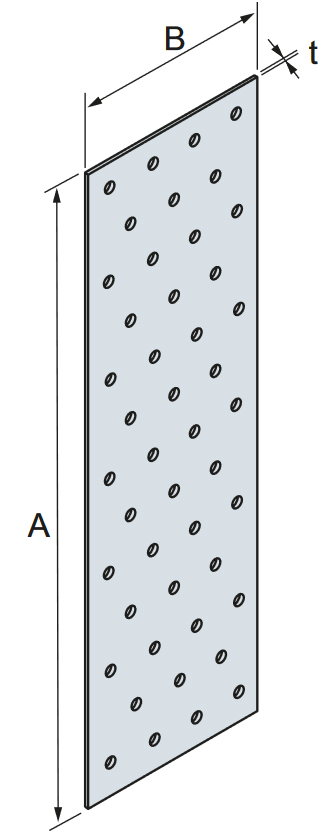 Schema tecnico piastra fissaggio perforata NP Simpson Strong-Tie