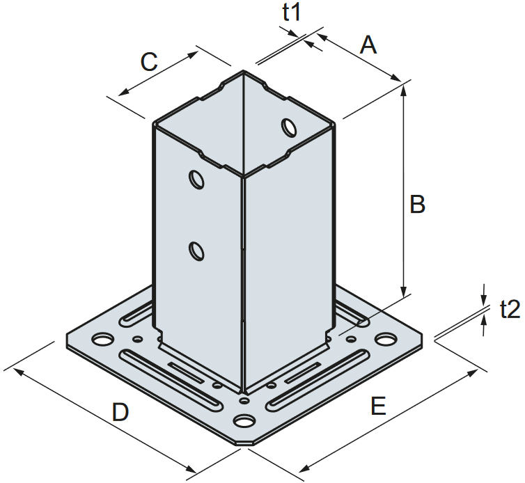 Schema tecnico portapilastro PPJBT Simpson Strong-Tie
