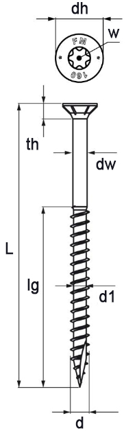 Schema tecnico vite VBU-Pro Simpson Strong-Tie