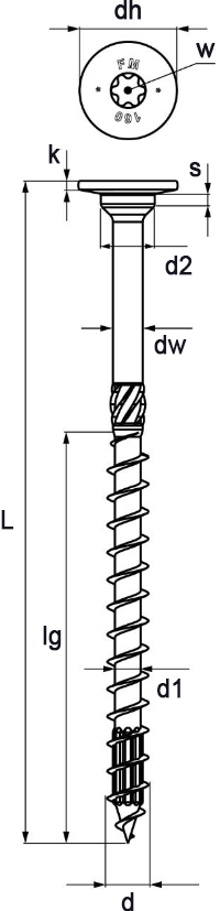 Schema tecnico vite Wood Top TL Simpson Strong-Tie