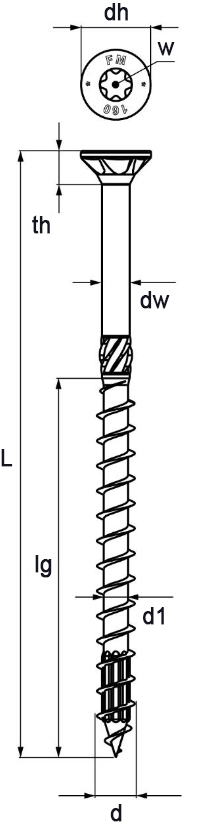 Schema tecnico vite Wood Top TPS Simpson Strong-Tie