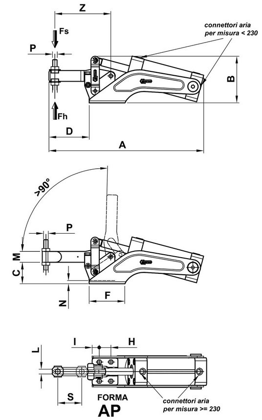 Schema tecnico bloccaggio pneumatico AP