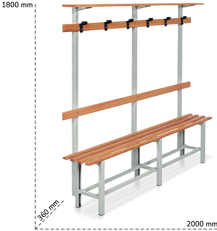 Dettaglio panca spogliatoio con appendiabiti Tecnotelai