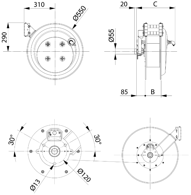 Schema tecnico avvolgitubo Zeca 8951