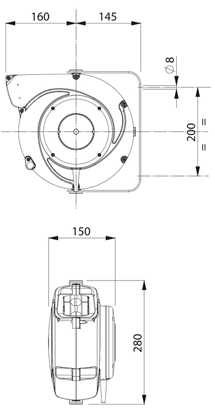 Schema tecnico avvolgicavo per ricarica auto elettrica Zeca EV2161