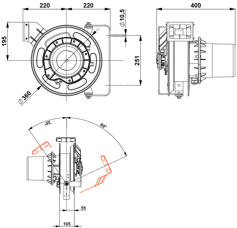 Schema tecnico avvolgicavo per ricarica auto elettrica Zeca EV6321