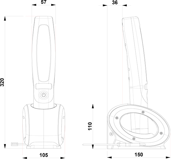 Schema tecnico lampada led ricaricabile 345